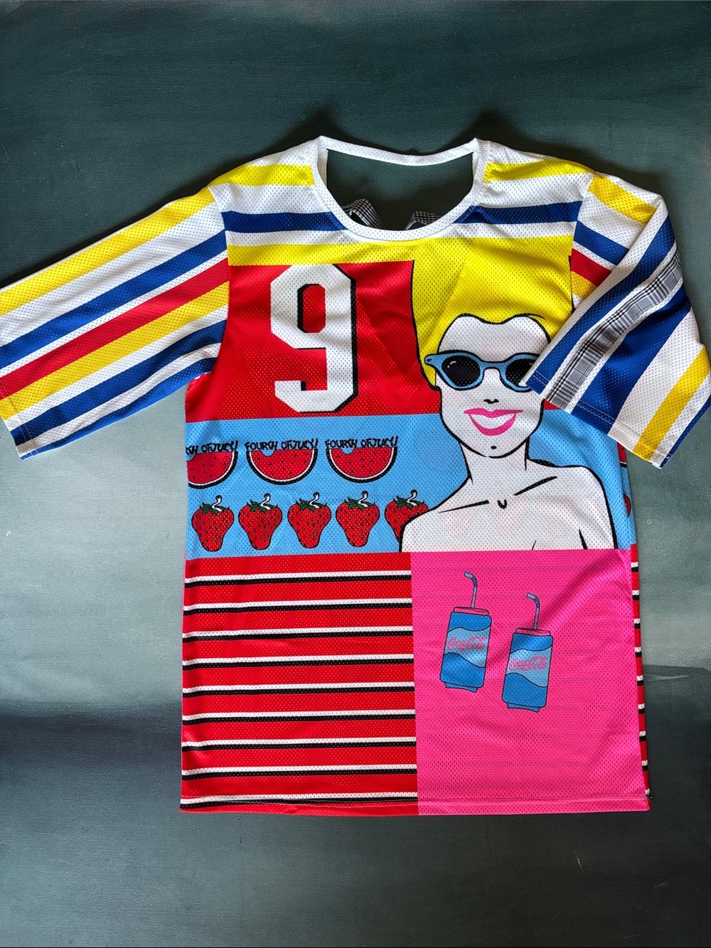 Max Martin Pop Art Graphic Mesh Shirt Dress Kawaii 4th Of July Strawberries